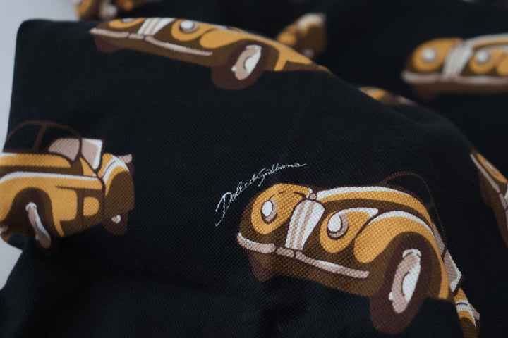 Elegant polo shirt with car print in black