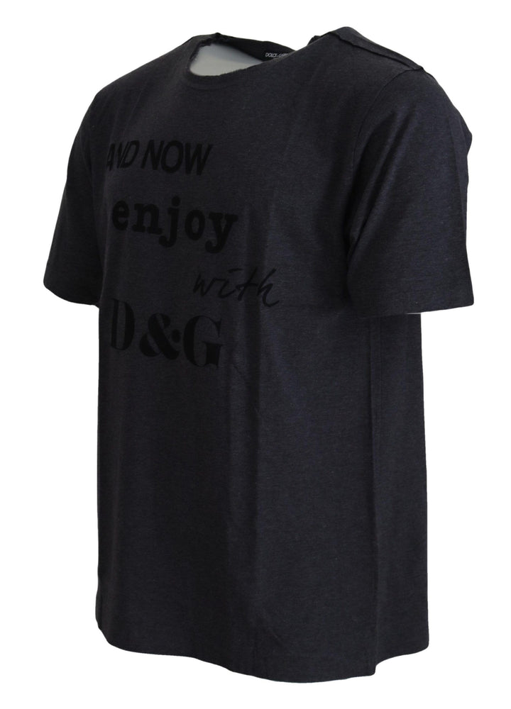 Elegant grey motif T-shirt with round neck