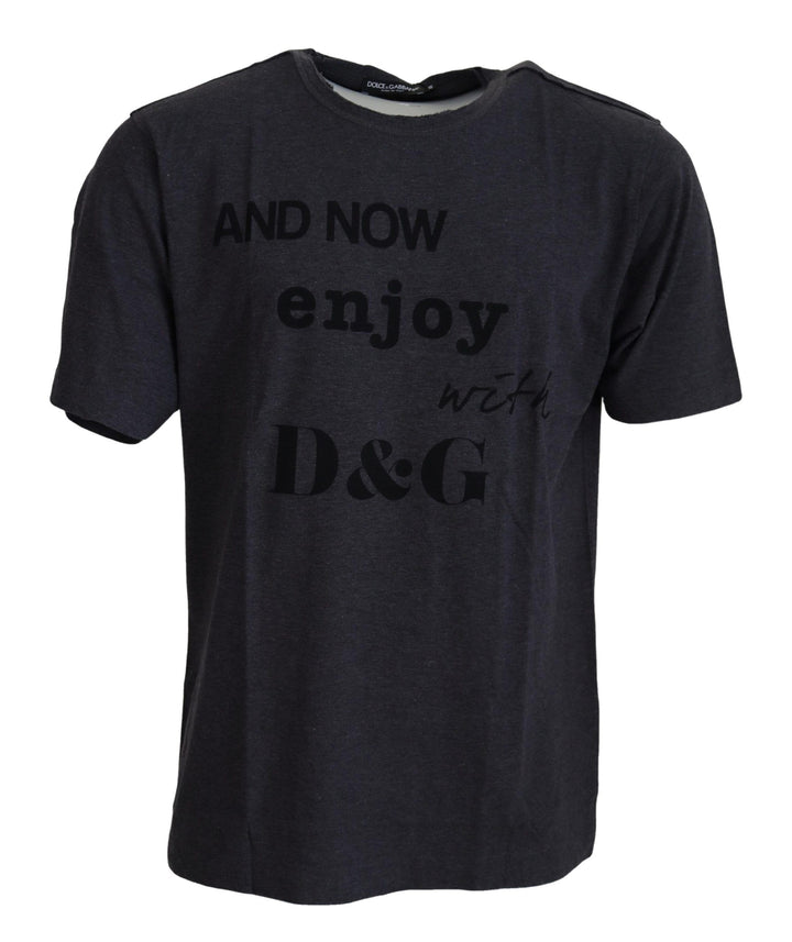 Elegant grey motif T-shirt with round neck
