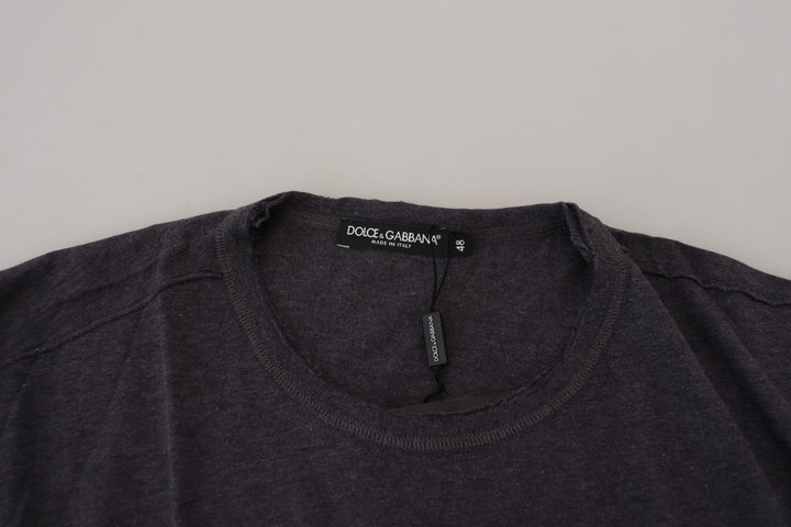 Elegant grey motif T-shirt with round neck
