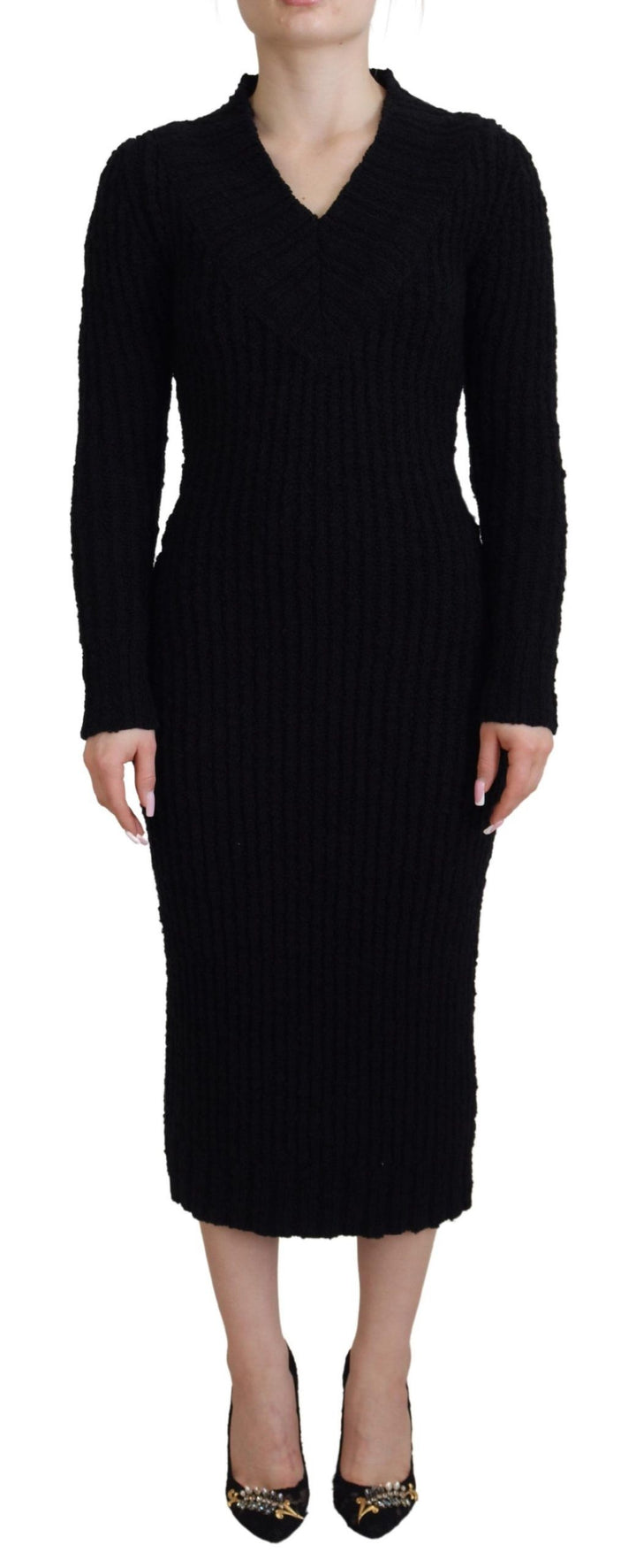 Elegant black wool blend sweater dress