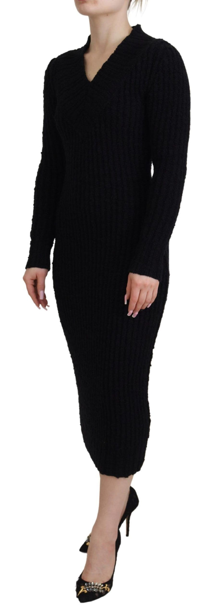 Elegant black wool blend sweater dress