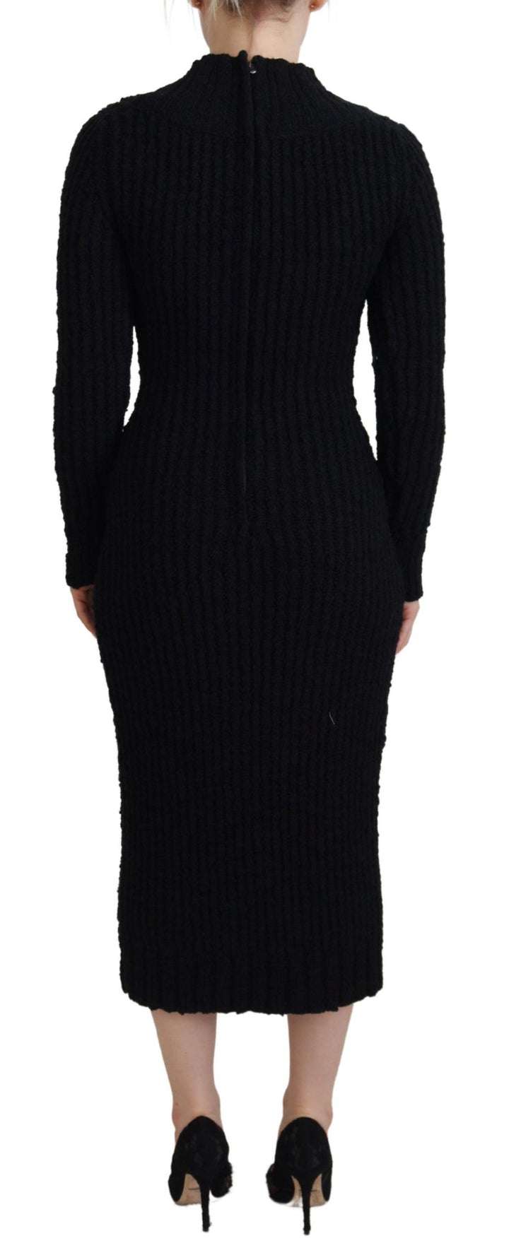 Elegant black wool blend sweater dress