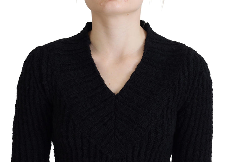 Elegant black wool blend sweater dress