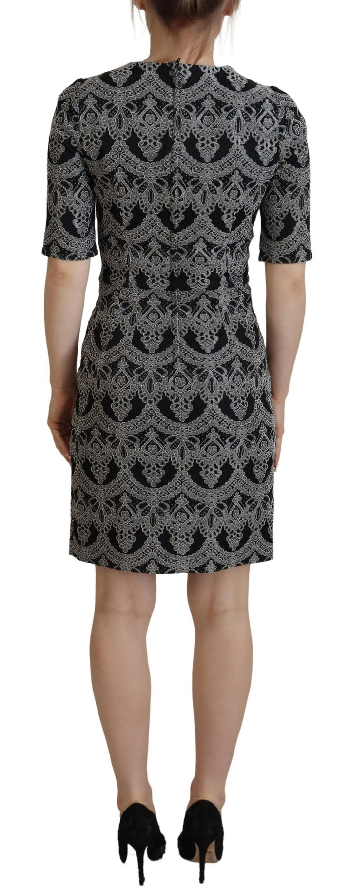 Schwarz-graues Jacquard-Bodycon-Kleid
