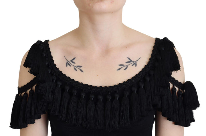 Elegant black cotton tank top blouse