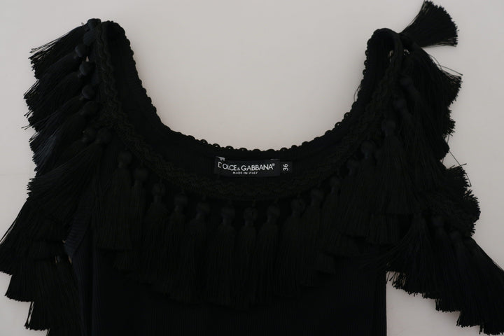 Elegant black cotton tank top blouse