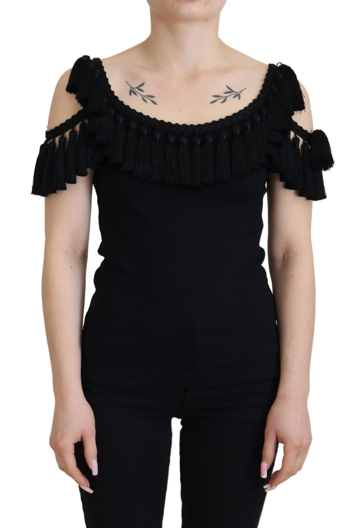 Elegant black cotton tank top blouse