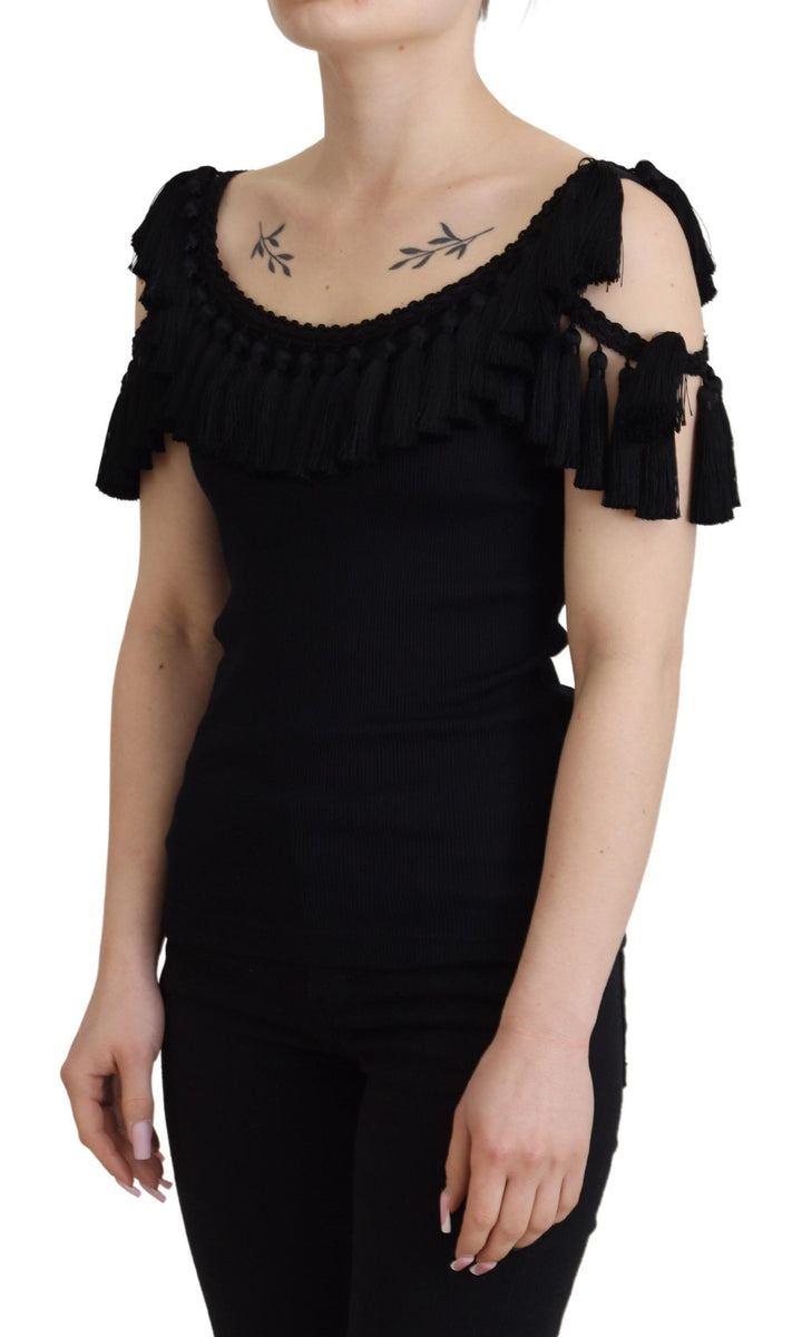 Elegant black cotton tank top blouse