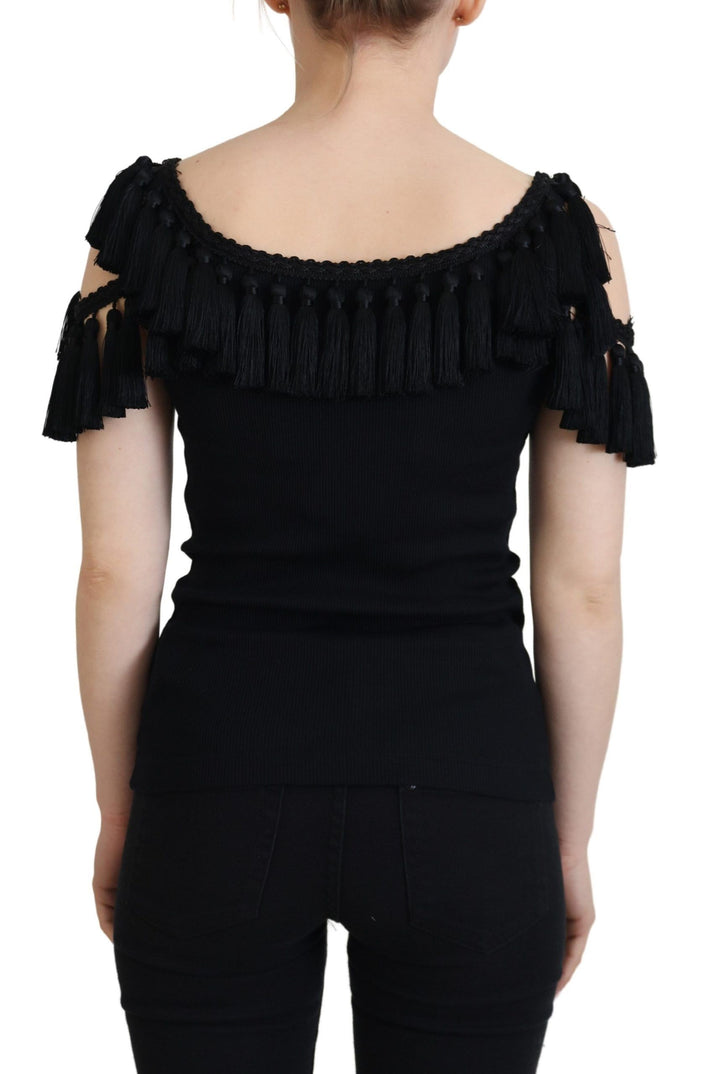 Elegant black cotton tank top blouse