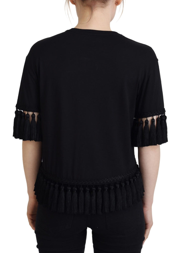 Elegant black short-sleeved cotton T-shirt