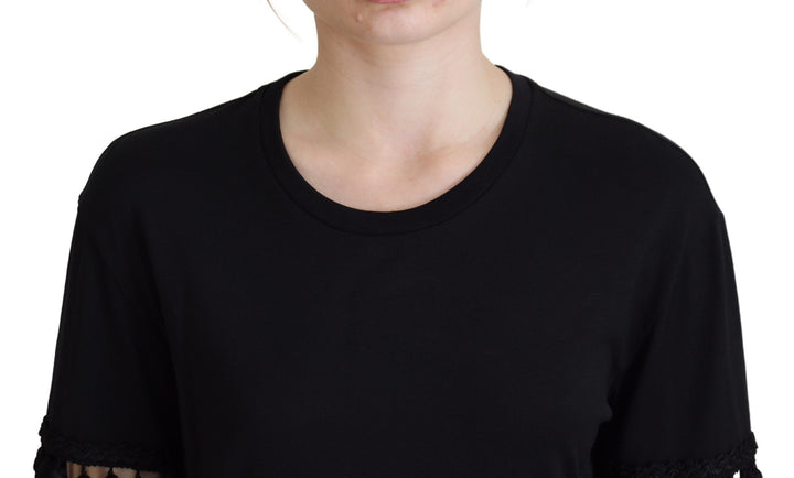 Elegant black short-sleeved cotton T-shirt