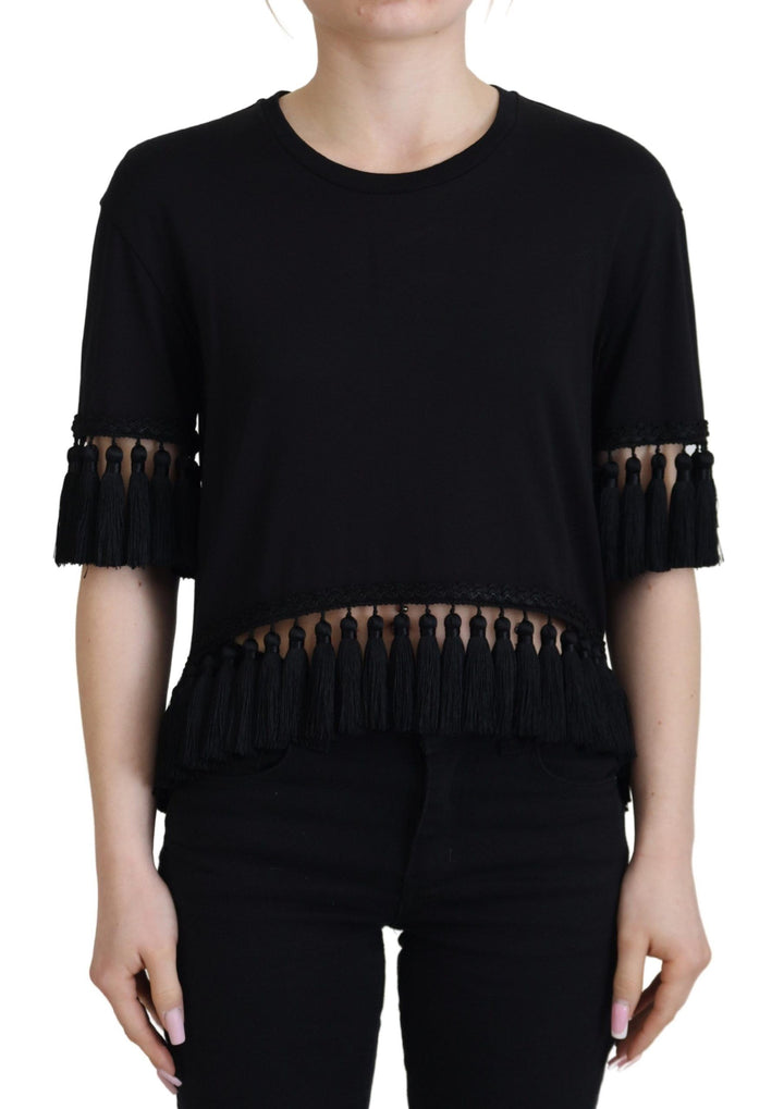 Elegant black short-sleeved cotton T-shirt