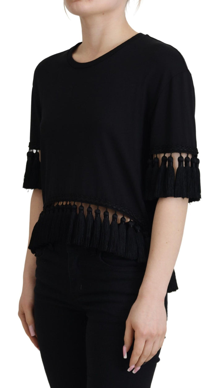 Elegant black short-sleeved cotton T-shirt