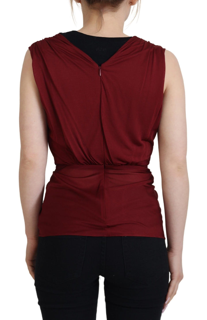 Bordeauxfarbenes Seidenstretch-Top Weste Bluse
