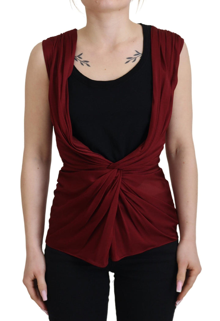 Bordeauxfarbenes Seidenstretch-Top Weste Bluse