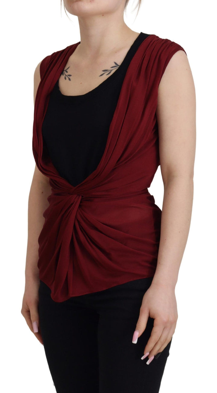 Bordeauxfarbenes Seidenstretch-Top Weste Bluse