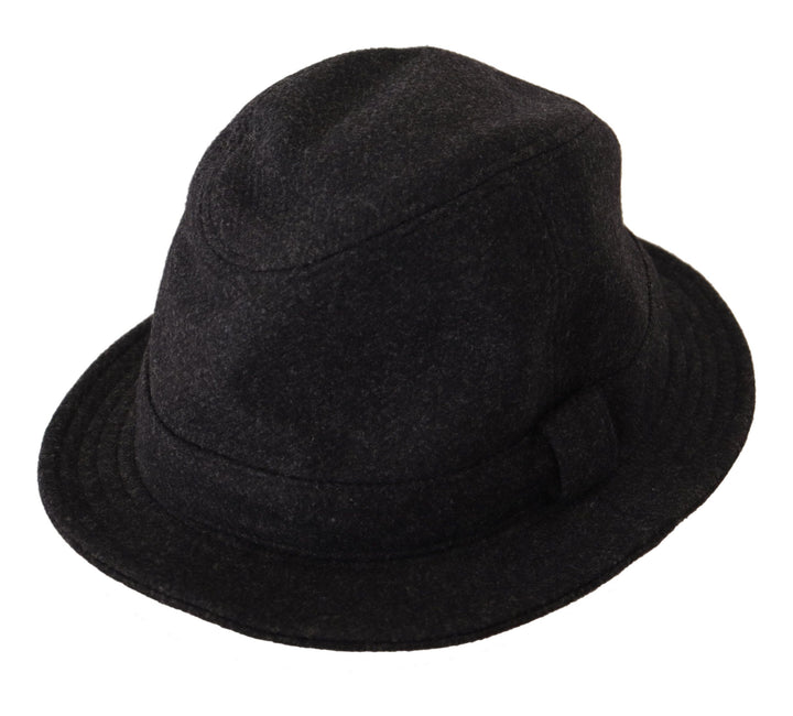 Grauer Schurwolle Logo Fedora Trilby Cappello Hut