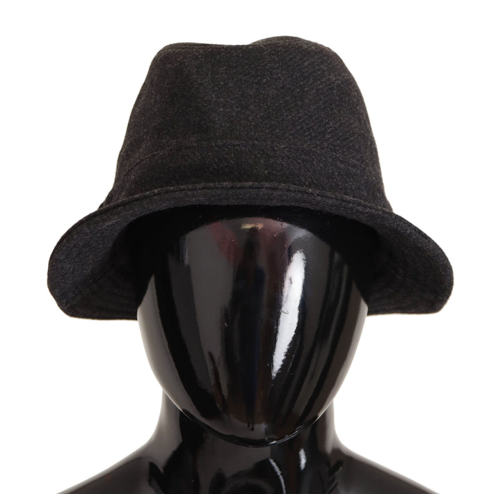 Grauer Schurwolle Logo Fedora Trilby Cappello Hut