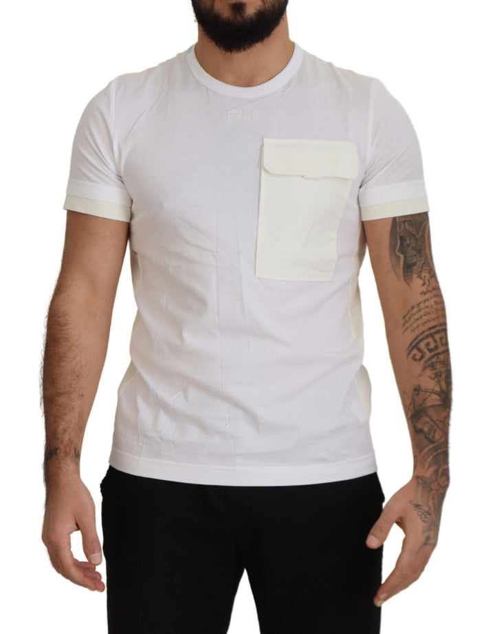 Elegant white cotton T-shirt with DG chest pocket