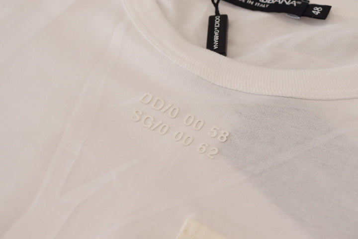 Elegant white cotton T-shirt with DG chest pocket