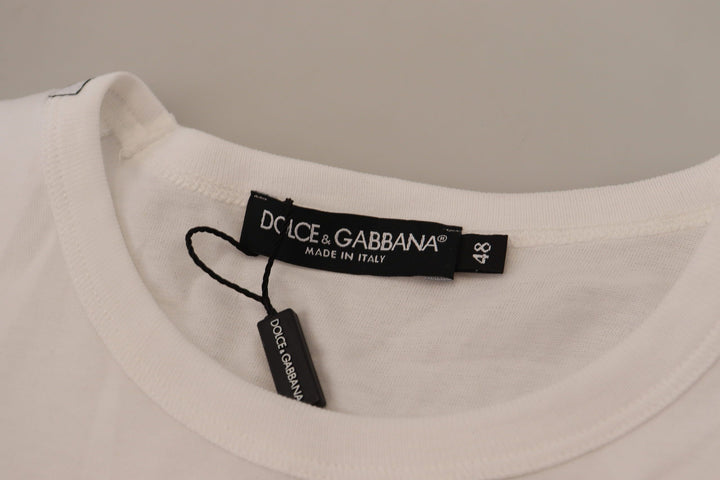 Elegant white cotton T-shirt with DG chest pocket