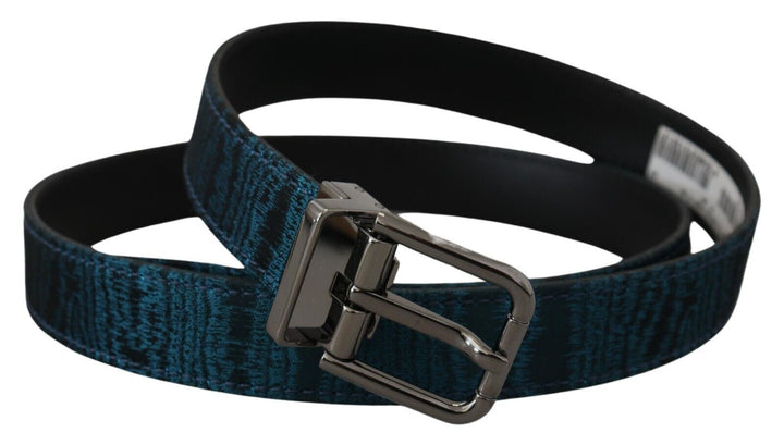 Blau Jacquard Moire Silber Metall Gürtel Männer
