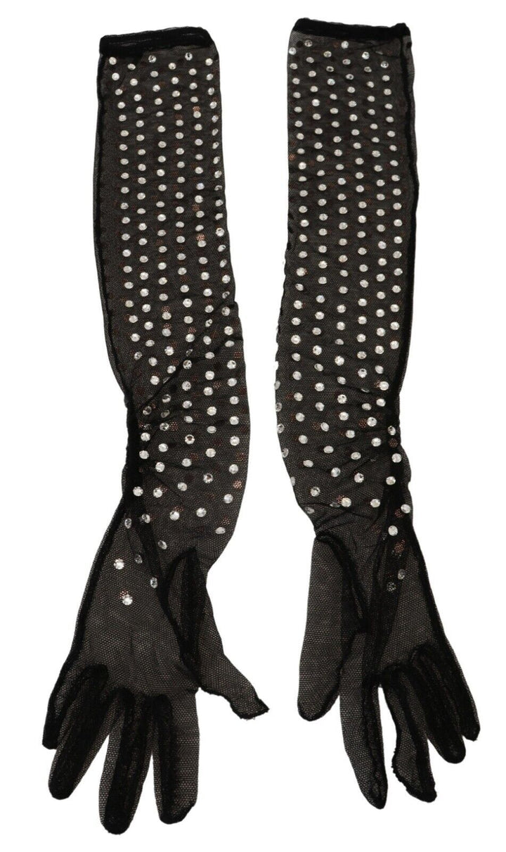 Elegant elbow-length black gloves