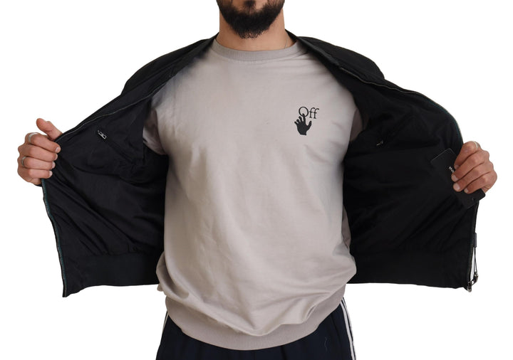 Schwarze Nylon-Logo-Bomberjacke mit Reißverschluss