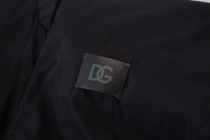 Schwarze Nylon-Logo-Bomberjacke mit Reißverschluss