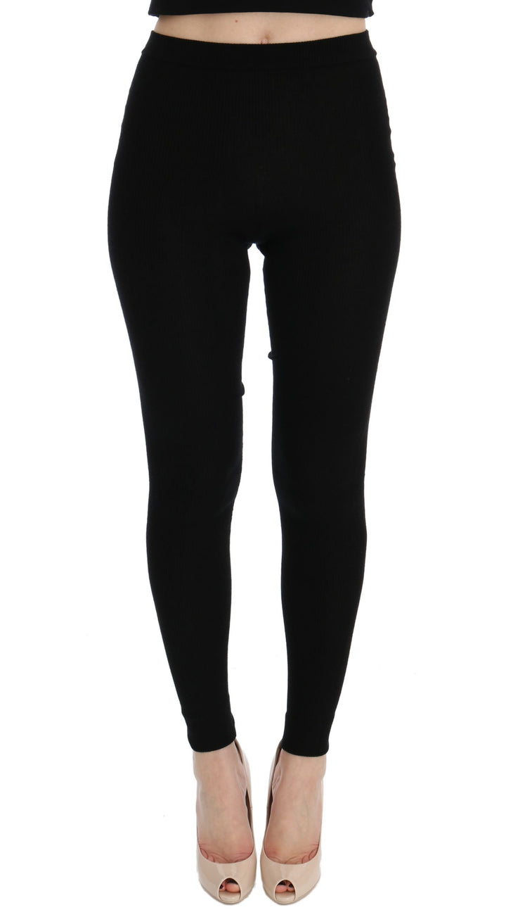 Schwarze Slim Fit Damen Kaschmir-Hose