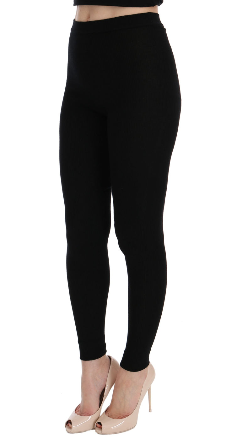 Schwarze Slim Fit Damen Kaschmir-Hose