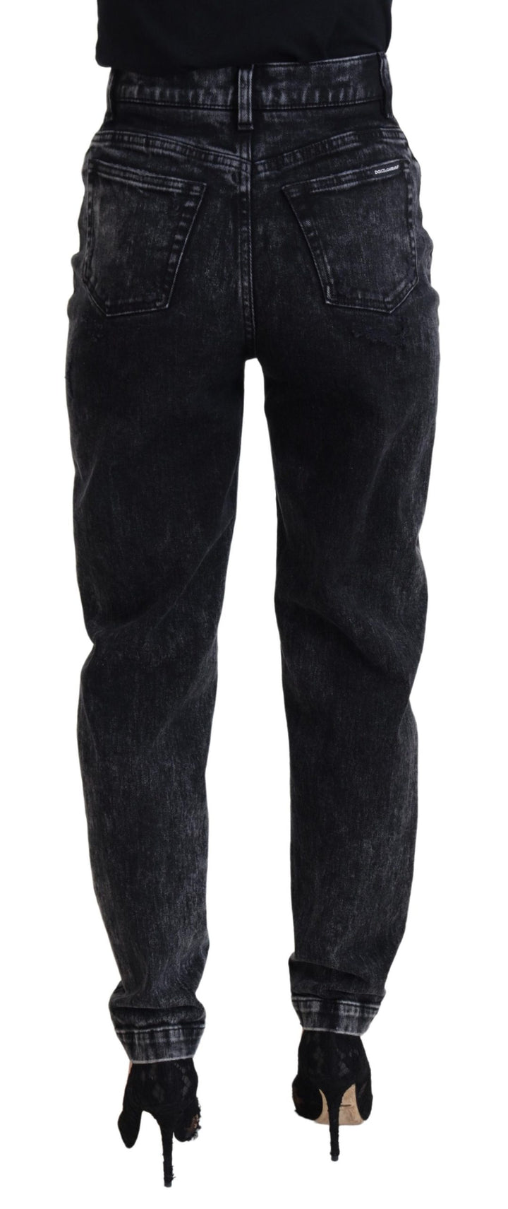 Schwarze Denim-Jeans mit hoher Taille aus gewaschener Baumwolle
