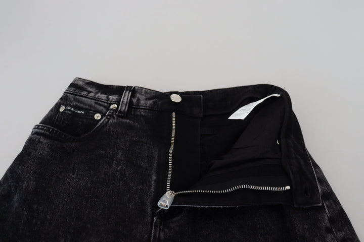 Schwarze Denim-Jeans mit hoher Taille aus gewaschener Baumwolle