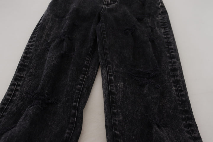 Schwarze Denim-Jeans mit hoher Taille aus gewaschener Baumwolle