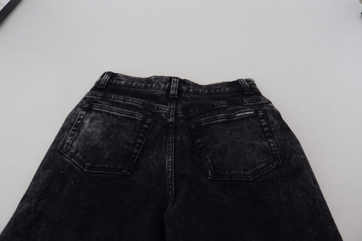 Schwarze Denim-Jeans mit hoher Taille aus gewaschener Baumwolle