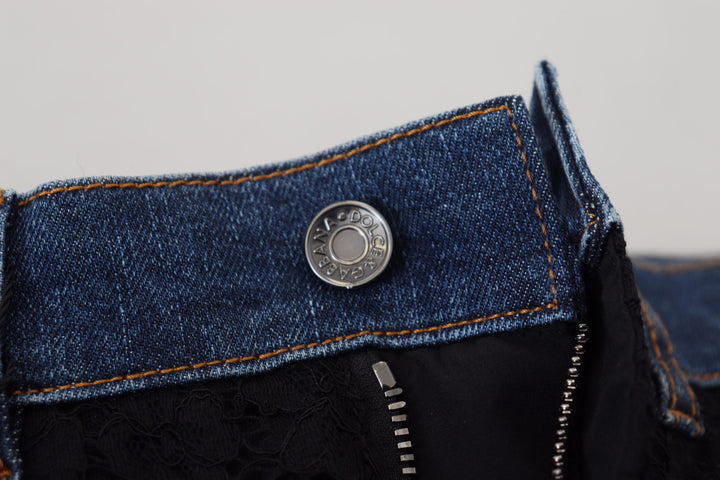 Schwarze florale Skinny Denim Jeans mit Spitze