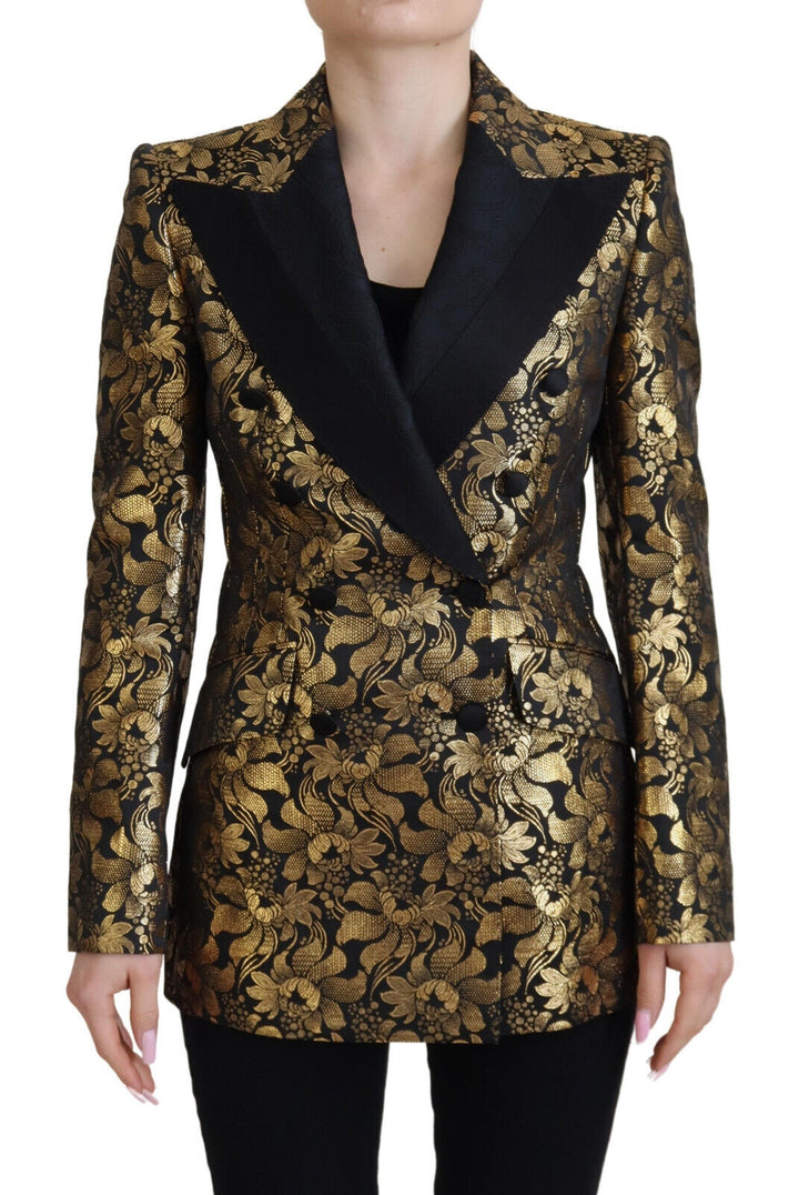 Schwarz Gold Jacquard Mantel Blazer Jacke
