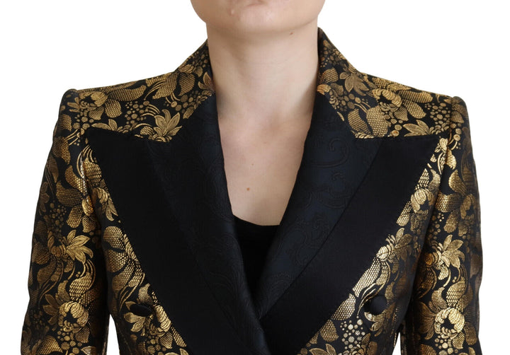 Schwarz Gold Jacquard Mantel Blazer Jacke