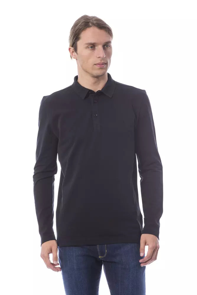 Men's black cotton polo shirt with long sleeves