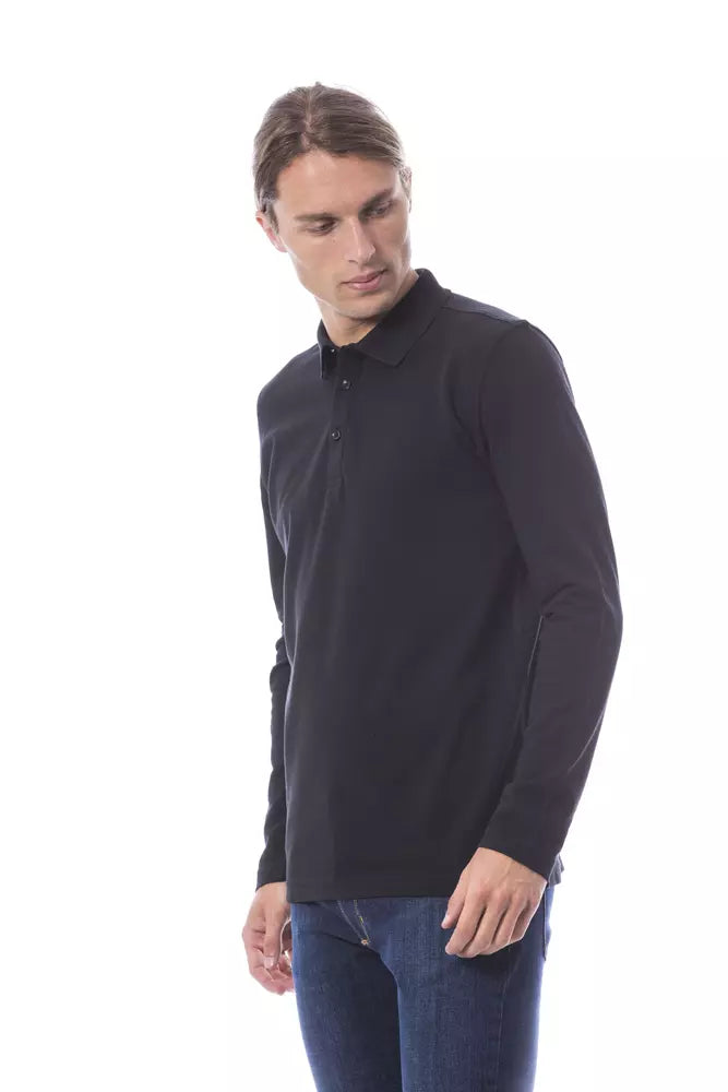 Men's black cotton polo shirt with long sleeves