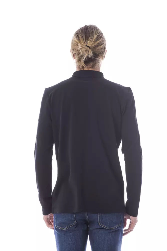 Men's black cotton polo shirt with long sleeves