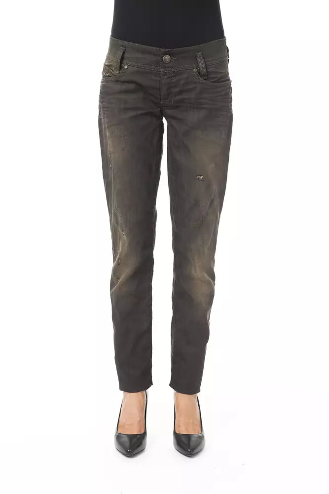 Schwarze Baumwoll-Jeans für Damen mit regulärer Passform
