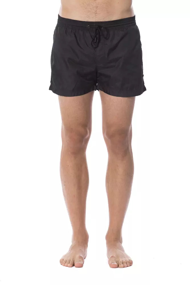 Black polyester swimsuit for men