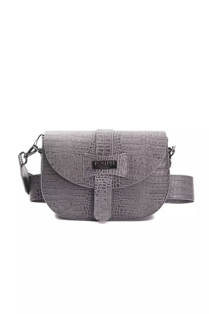 Grey leather women's crossbody bag