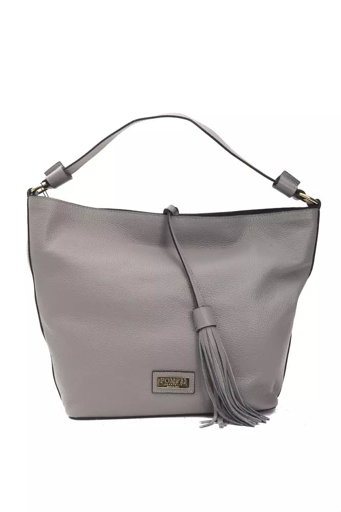 Grey leather ladies shoulder bag