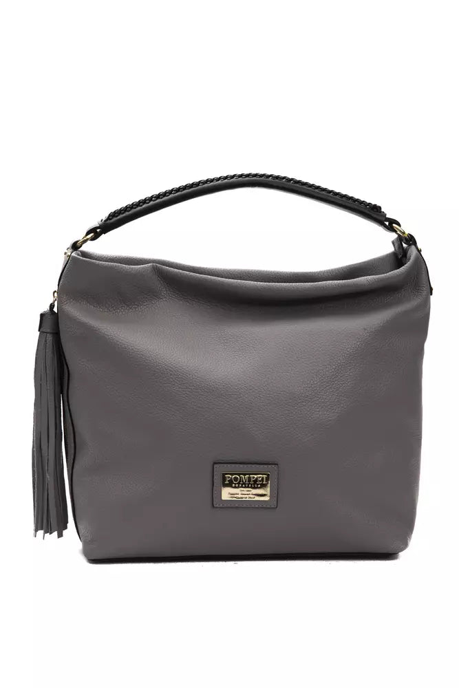 Grey leather ladies shoulder bag