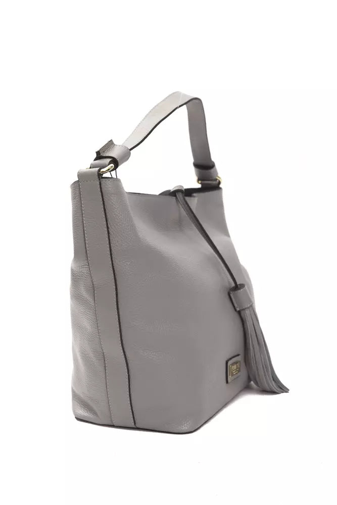 Grey leather ladies shoulder bag