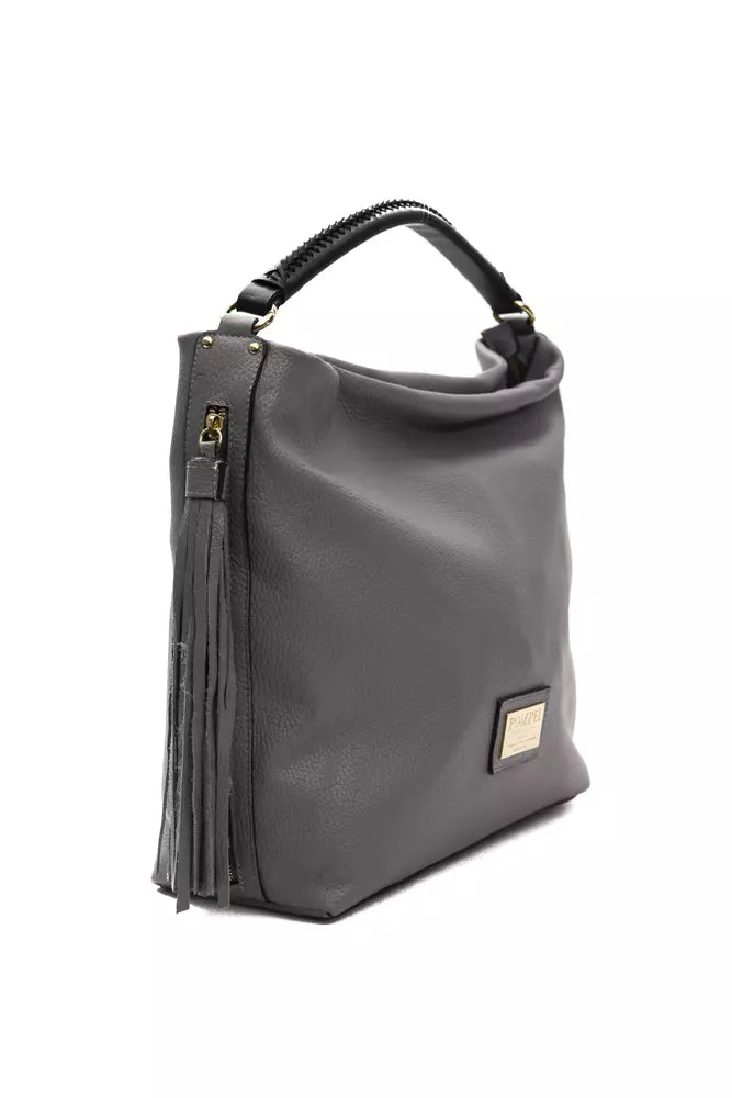 Grey leather ladies shoulder bag