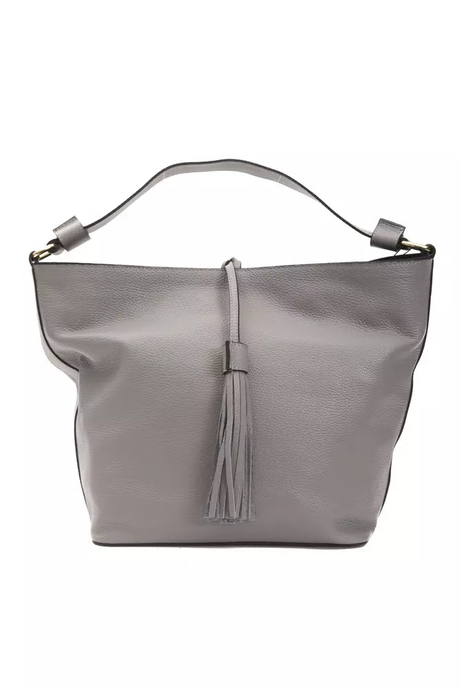Grey leather ladies shoulder bag